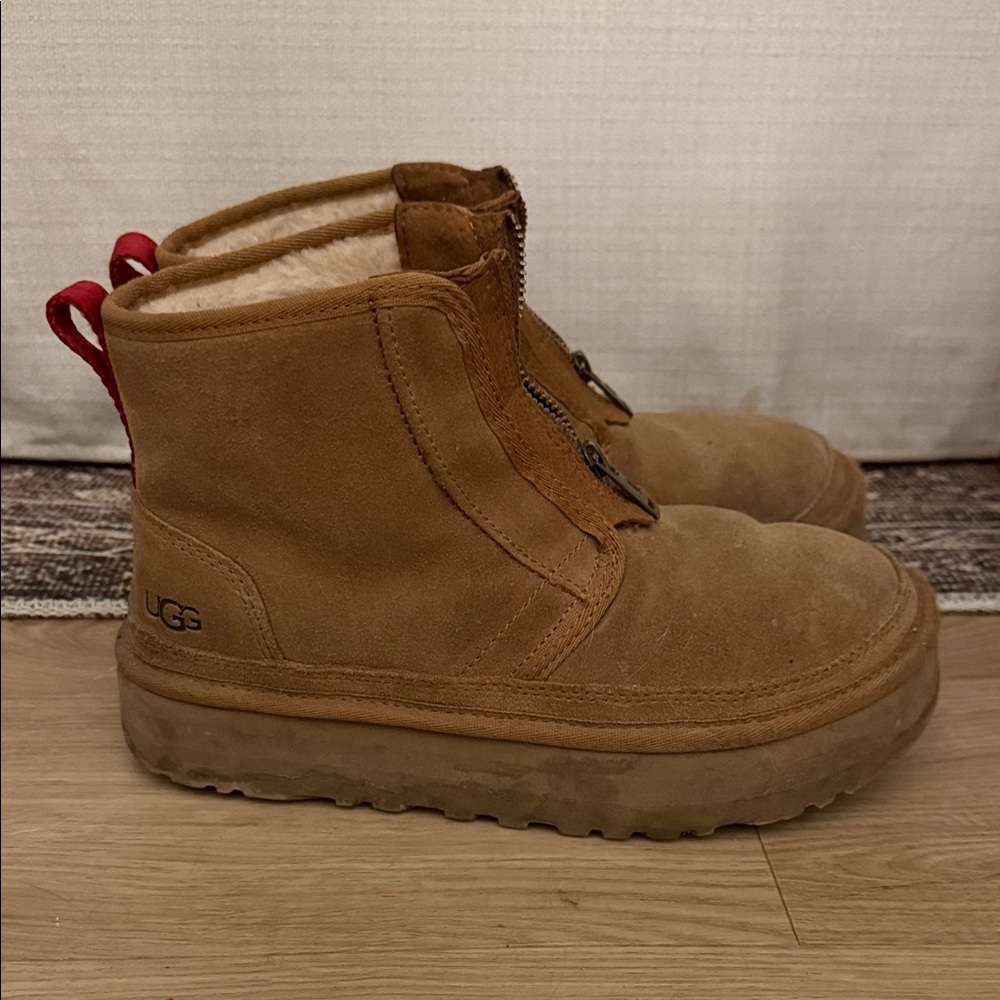 UGG Tan Suede Boots with Red Pull Tabs - Picture 3 of 5